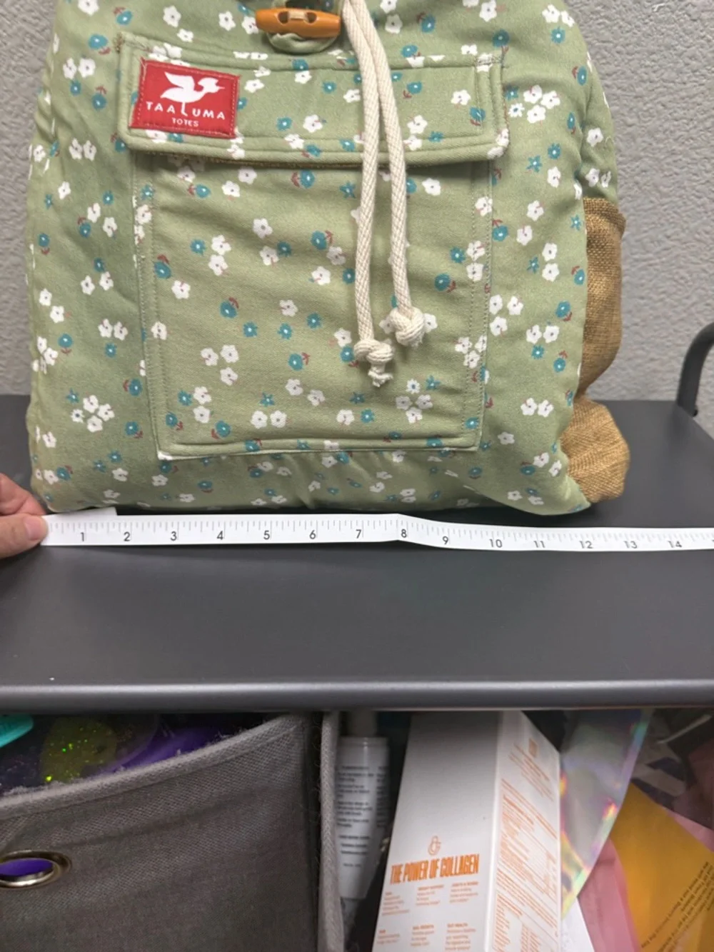 Taalum Olive Floral Canvas Drawstring Backpack